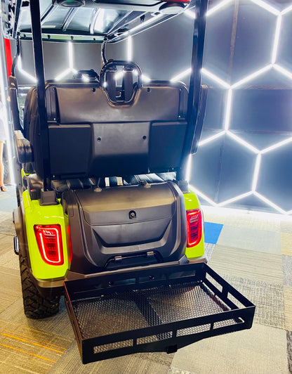 Golf cart storage basket hitch attachment