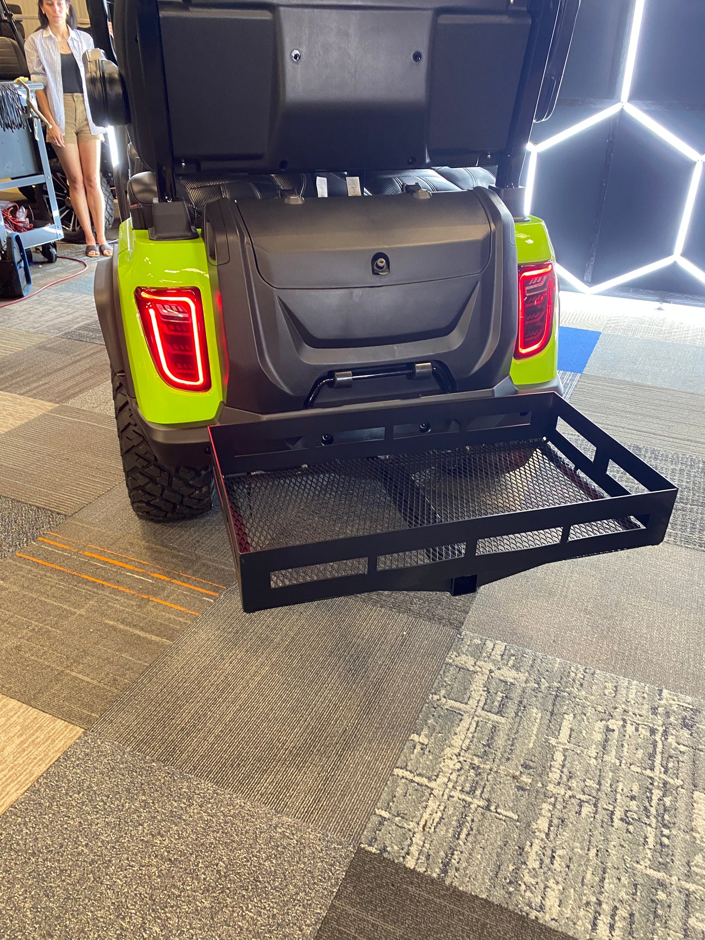 Golf cart storage basket hitch attachment