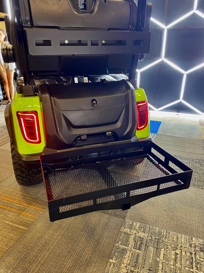 Golf cart storage basket hitch attachment